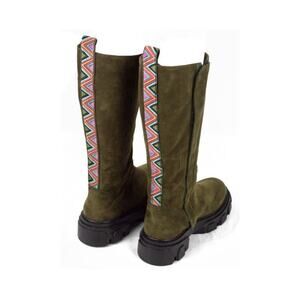 Farm Rio Tall Boot Lug Chunky Sole Army Green Vegan Suede Womens 8.5 NEW!